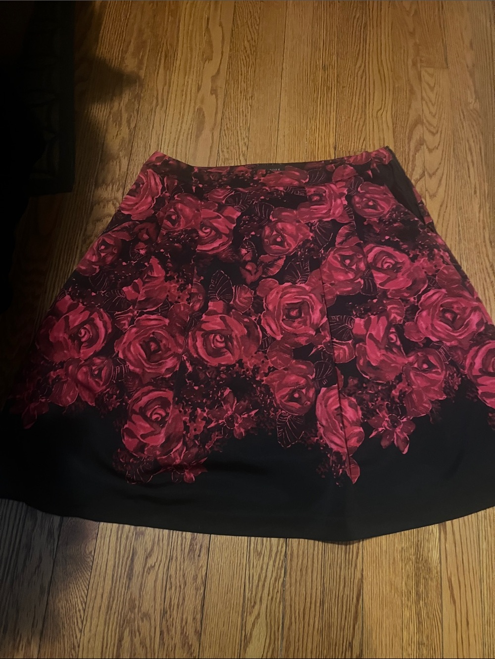 Talbots Floral Rose Print A-Line Skirt - Black & Deep Pink